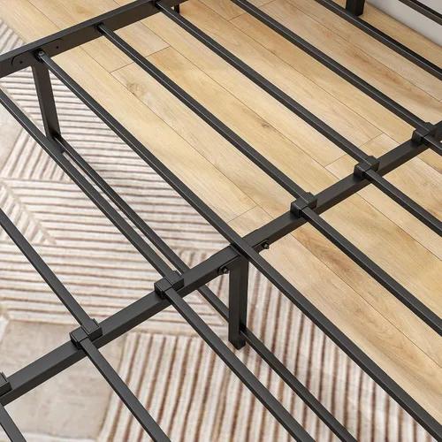 Vista 9 de BOFENG Base de cama Queen con cabecera de almacenamiento, marco de cama de plataforma de metal tamaño Queen con luces LED, estación de carga,