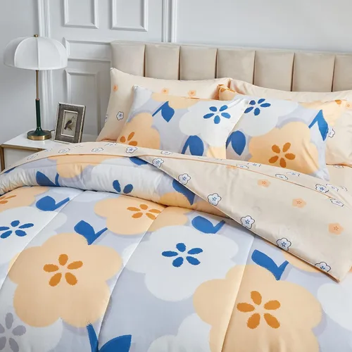 Vista 5 de UOZZI BEDDING Juego de edredón reversible de 6 piezas para niños de microfibra suave con flores grises y naranjas
