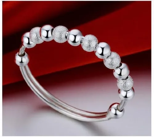 Vista 5 de Jeolory Brillante y lindo dije de bola mate simple chapado en plata 925, brazalete de muñeca ajustable, joyería de moda (plateado), Sin gemas.