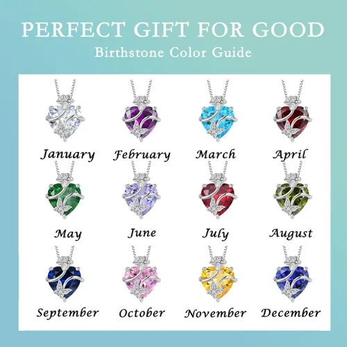 Vista 6 de FJ Collar de plata con piedra preciosa de mariposa infinita para mujeres y damas, joyería de flores y mariposas con piedra natal