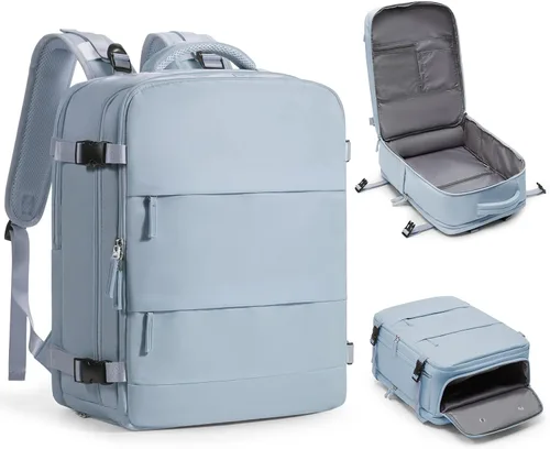 Vista 78 de Mochila de viaje grande, bolsa de mano, aprobada para aviones, para artículos personales, para hombre o mujer, color beige con marrón