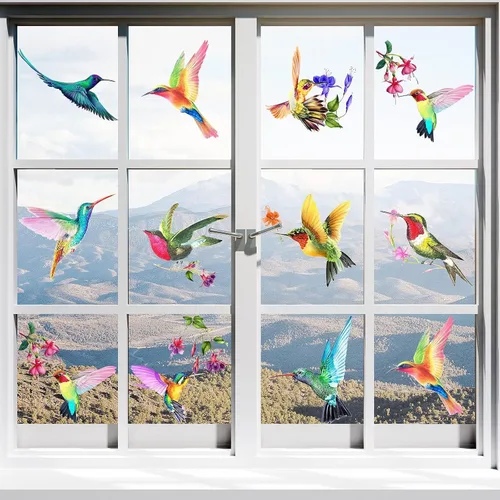 Vista 5 de 20 calcomanías de colibrí de gran tamaño para ventanas, anticolisión, adhesivos para ventanas para evitar golpes de pájaros en vidrio, calcomanías