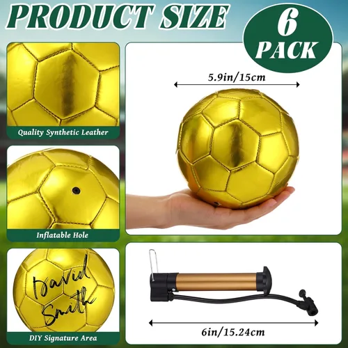 Vista 2 de WinnerWhy Balón de fútbol dorado con autógrafo, tamaño oficial, mini trofeo de fútbol, fútbol dorado personalizado con bomba de aire para trofeos
