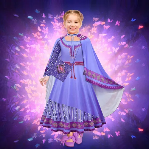 Vista 5 de Tibeha Wish Movie Asha Princess Costume for Girls, Kids Cosplay Christmas Party Dress Up Outfits