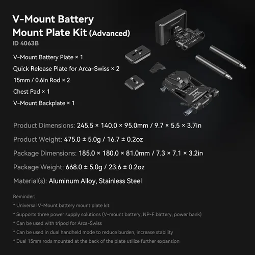 Vista 9 de SmallRig Placa de batería de montaje en V con doble placa de liberación rápida para Arca, almohadilla de pecho QR, varillas de 0.591 in, placa