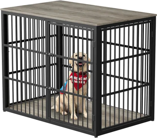 Vista 14 de Lyromix Mueble de jaula para perros de 27 pulgadas con 3 puertas, mesa auxiliar de madera resistente para perros pequeños, múltiples unidades se
