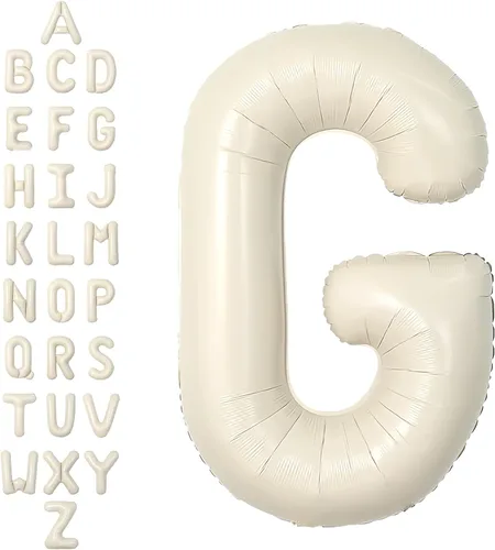 Vista 48 de SUWEN Globos de helio grandes de 102 cm (40 pulgadas) con letra S en color crema. Globos grandes de papel de aluminio con letra en helio, de A a Z.