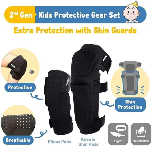 Vista 3 de Rodilleras y coderas para niños de estilo suave con guantes de bicicleta, equipo flexible resistente a los impactos para edades de 2 a 11 años