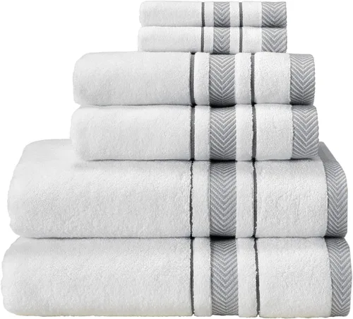 Vista 9 de Juego de toallas de baño, toalla blanca para baño, calidad de hotel y spa de lujo, 100% algodón. Incluye 2 toallas de baño grandes, 2 toallas