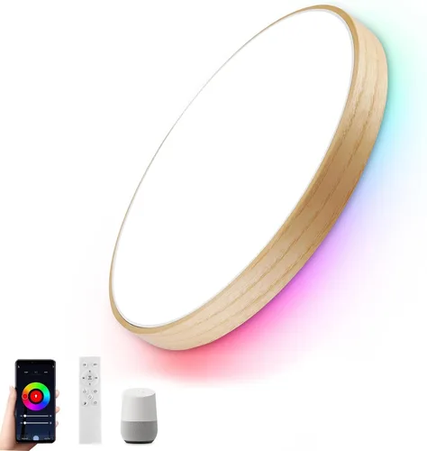 Vista 9 de Lámpara de techo inteligente de montaje empotrado con control remoto, compatible con Alexa/Google Home, regulable RGB cambio de color (2700K-6000K)