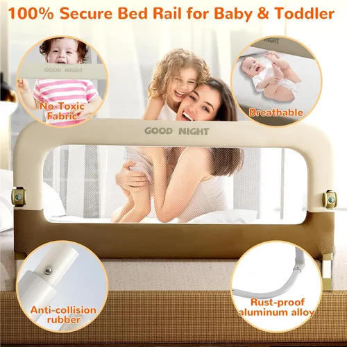 Vista 6 de Riel de cama para niños pequeños, rieles de cama de 31 pulgadas Beige con caqui