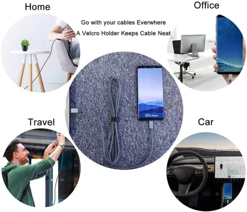 Vista 6 de Cable USB C, paquete de 3 unidades de 10 pies, 6 pies, 3 pies, carga rápida, nailon, cable de carga para LG Stylo 5 4 G8X G8 V50 V40 ThinQ, Samsung