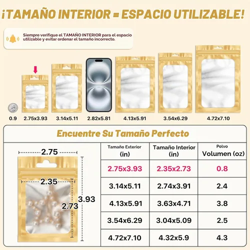 Vista 2 de ANZNKU 100 bolsas de Mylar doradas, resellables, a prueba de olores, bolsa Oro claro