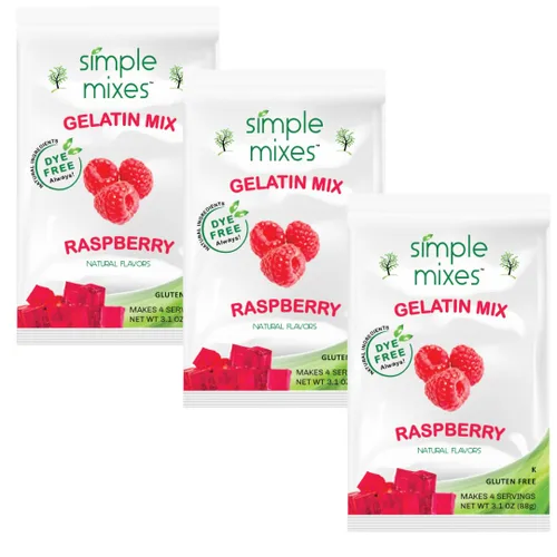 Vista 14 de Simple Mixes Postre de gelatina natural, frambuesa, fresa y cereza, aperitivo saludable, sin colorantes, sin gluten ni grasa, Kosher, paquete de 3