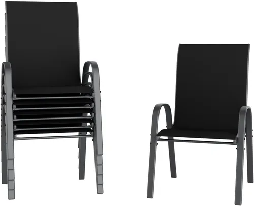 Vista 24 de UDPATIO Juego de 4 sillas de patio, sillas de comedor apilables para exteriores con respaldo alto, silla de tela de textileno transpirable para Negro