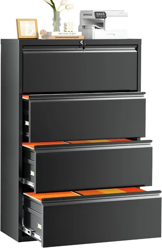 Vista 8 de INTERGREAT Archivador lateral de 2 cajones, archivador negro con cerradura, cajones de almacenamiento de acero de 28 pulgadas de ancho con etiqueta