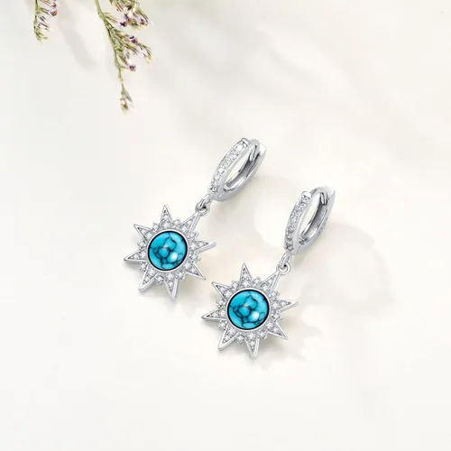 Vista 3 de VONALA Aretes colgantes de plata de ley 925, ópalo lapislázuli, zafiro, turquesa, cristal colgante, joyería de regalo para mujeres