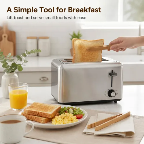 Vista 13 de I-MART Juego de 2 pinzas de bambú para tostadoras de 7 pulgadas, pinzas de madera para tostadas para uso en cocina pequeña, bagels, magdalenas