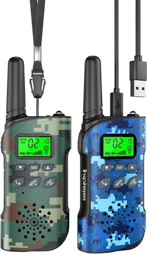 Vista 16 de Inspireyes Walkie Talkies para niños, paquete de 2 recargables de largo alcance, juguetes para niños y niñas de 3 a 12 años, juguete de radio de 2