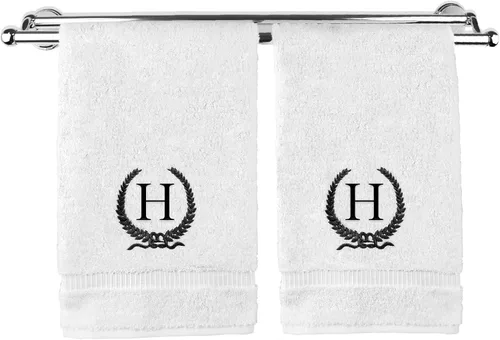 Vista 49 de Toalla de mano con monograma, regalo personalizado, 16 x 30 pulgadas, letra blanca bordada con diseño de corona en toalla negra, extra absorbente