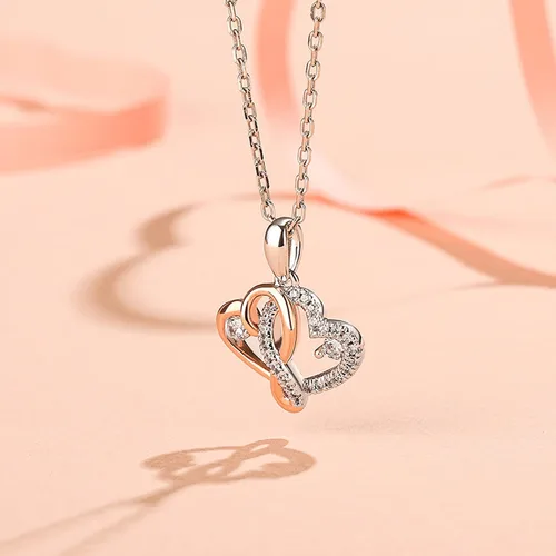 Vista 6 de Jeulia Collar de corazón de diamante de plata de ley infinito doble corte de corazón infinito colgante de amor de cristal transparente granate