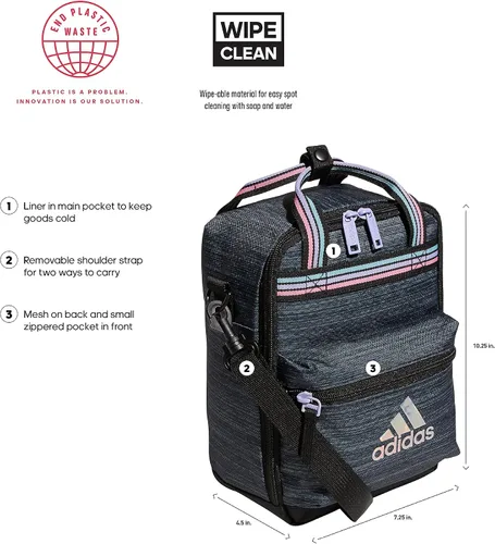 Vista 2 de adidas Squad - Bolsa de almuerzo aislada dos tonos color negroglobo de nieve talla única