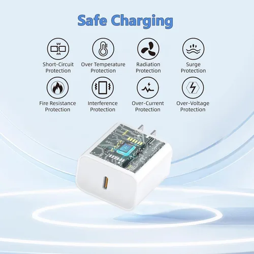 Vista 2 de Cargador de carga rápida de 10 pies para iPhone 17, 16, 15, cable largo USB C a C con bloque de carga rápida de teléfono tipo C de 20 W para iPhone