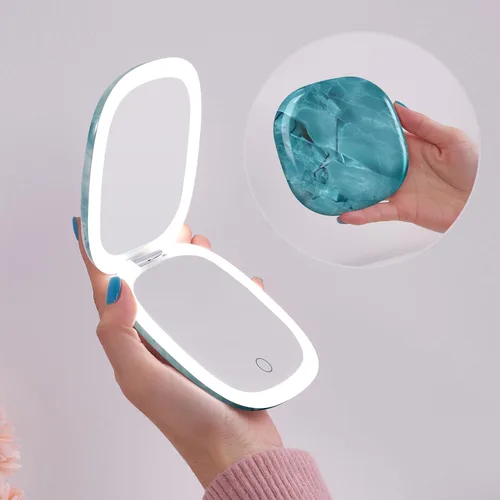 Vista 9 de Mocado Espejo de maquillaje compacto LED con aumento para viajes - 4 pulgadas 1X/10X de aumento, pequeño de bolsillo, doble cara, regulable, USB