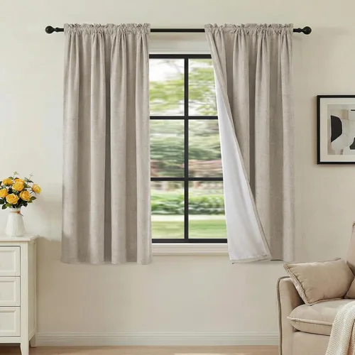 Vista 90 de H.VERSAILTEX Cortinas 100% opacas con aspecto de lino para dormitorio, bloqueo de luz completa, bolsillo para barra, cortinas de ventana gruesas