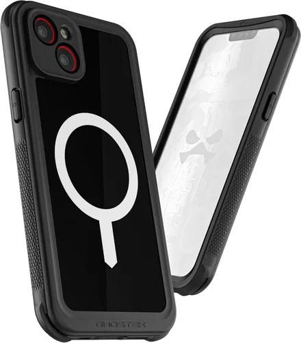 Vista 2 de Ghostek NAUTICAL - Funda impermeable para iPhone 14 Plus con protector de pantalla, clip para cinturón, imanes MagSafe, a prueba de golpes, Negro