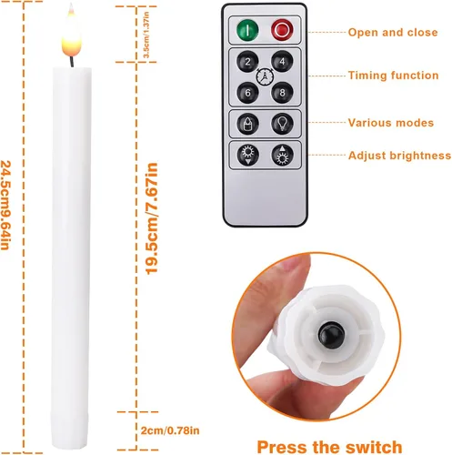 Vista 6 de Velas Cónicas LED Sin Llama con Control Remoto y Temporizador Operadas por Batería - 9.6 Pulgadas Luces de Velas de Ventana Parpadeantes Luz Ámbar