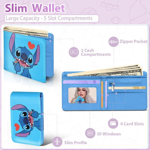 Vista 5 de Oqplog para billetera para dibujos animados, Amor azul Shidizai, Minimalista