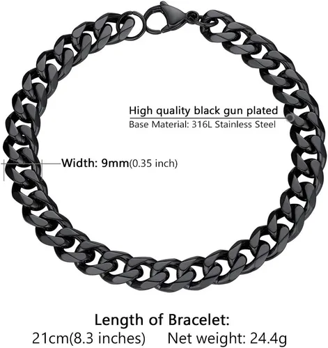 Vista 6 de PROSTEEL Pulseras de eslabones cubanos de acero inoxidable 316L para hombre, tono doradonegroplateado, joyería hipoalergénica, 7.5 pulgadas8.26