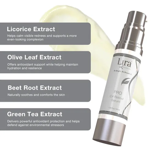 Vista 6 de Lira Clinical Pro C4 - Suero de retinol – Suero facial antienvejecimiento con células madre vegetales – Vitamina C con regaliz y extracto de oliva