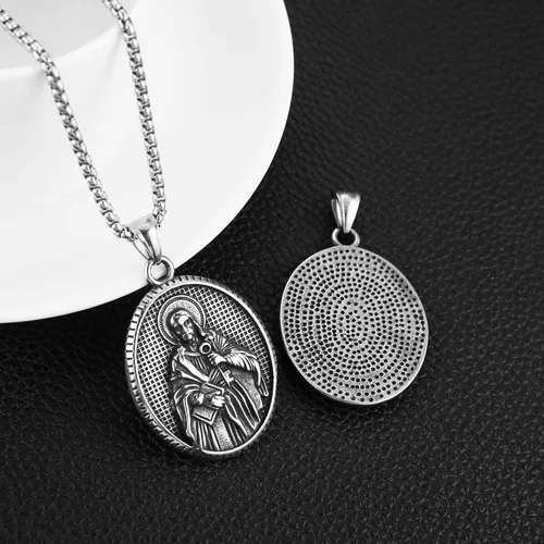 Vista 4 de HZMAN Collar de San Benito de acero inoxidable para hombres y mujeres, amuleto de exorcismo católico, colgante de medalla de joyería de regalo