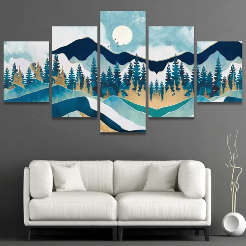 Vista 43 de SIGNWIN Lienzo grande para pared, efecto geométrico de mármol, triángulo dorado, polígono, paisaje, formas abstractas, arte digital, arte moderno