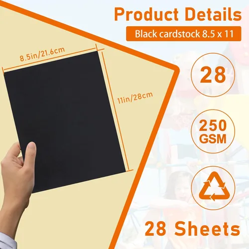 Vista 2 de Guakicae 28 hojas de cartulina negra de 8.5 x 11 pulgadas para Halloween, papel pesado de 92 libras para invitaciones de boda, manualidades, memus