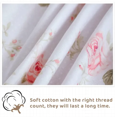 Vista 7 de QSH Juego de sábanas florales tamaño Queen - Vintage chic desgastado, flores de rosa, 100% algodón, ropa de cama estampada, sábanas tamaño Queen