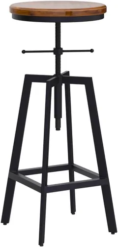 Vista 5 de Taburetes de bar industriales, silla de comedor de cocina, taburete de metal de madera, silla giratoria de altura ajustable, negro, juego de 2 Tapa
