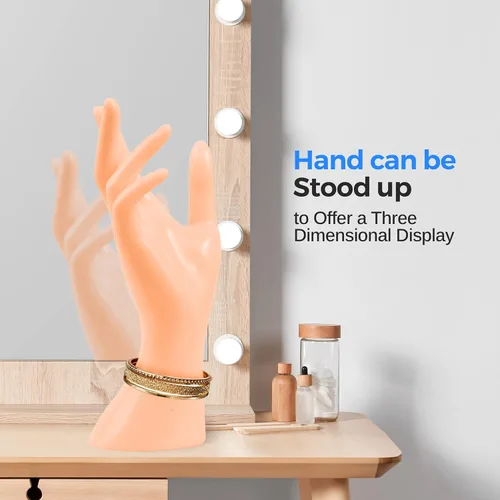 Vista 5 de SereneLife Soporte de exhibición de mano para joyas, mano de maniquí femenino larga extendida, organizador de tono de piel para accesorios, adecuado