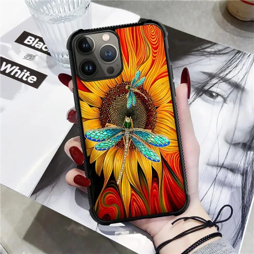 Vista 5 de Funda compatible con iPhone 15 Pro Max, 4 fundas de libélula en las cuatro esquinas con parachoques a prueba de golpes antideslizante funda