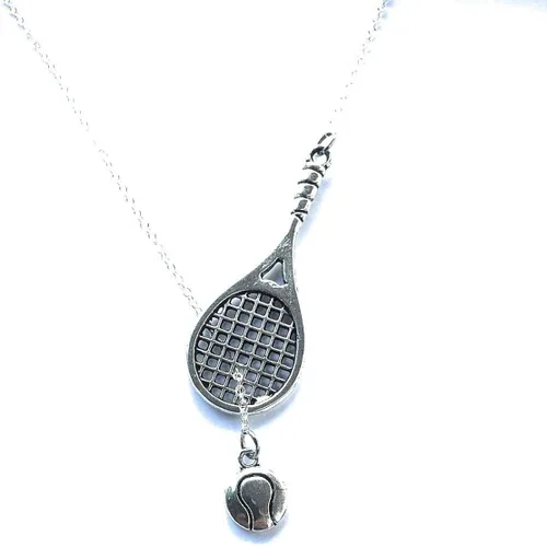 Vista 3 de Raqueta de tenis y pelota de tenis estilo Lariat y collar en Y., Metal