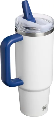 Vista 2 de STANLEY Quencher ProTour - Vaso con pajilla, 30 onzas, color blanco y azul Equipo Blanco Azul Oscuro
