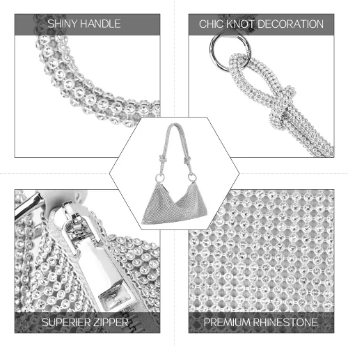 Vista 6 de Evening Bag Clutch Purses for Women, Rhinestones Purse, Sparkling Envelope Evening Bag with Detachable Chain