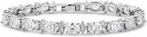 Vista 11 de Pulseras de tenis KEZEF para mujer - Circunita cúbica - Gemas ovaladas de 7x5mm - Circunita cúbica redonda de 2.50mm color blanco - Latón bañado