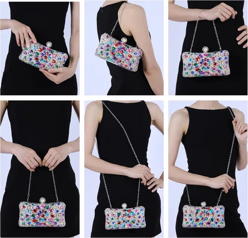 Vista 2 de Bolso de mano con diamantes de imitación para mujer, bolsa de noche brillante para fiesta, bolsa pequeña multicolor, bolso cruzado brillante