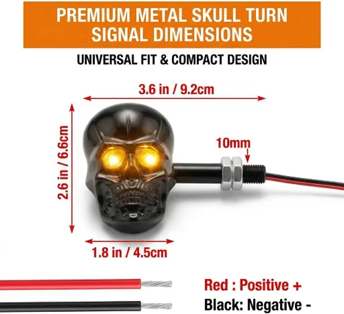 Vista 3 de Luz indicadora de giro LED para motocicleta, cabeza de cráneo con tornillo de 10 mm, color ámbar (negra)