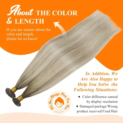 Vista 5 de Sunny Hair - Extensiones de cabello humano Remy U-tip, extensiones con puntas de queratina, ombré, rubio ceniza, balayage, rubio platinado