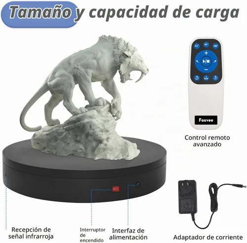 Vista 5 de Tocadiscos motorizados con control remoto, soporte giratorio motorizado resistente, plataforma giratoria ajustable de velocidad, tocadiscos