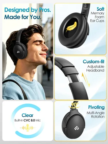 Vista 6 de INFURTURE Auriculares Over Ear con Cancelación Activa de Ruido, Auriculares Bluetooth Inalámbricos H1, Auriculares de Graves Profundos, Baja